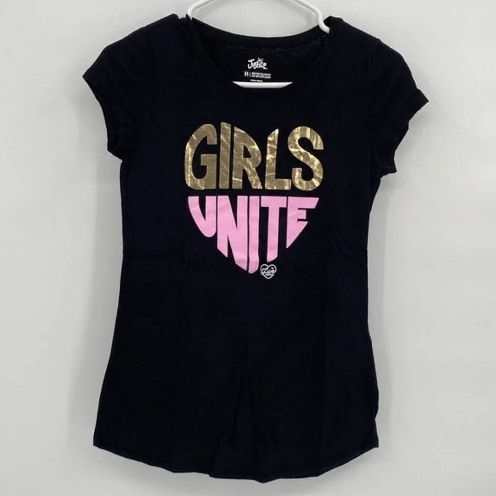 Justice Girls Black Short Sleeve Girls Unite Graphic Tee Shirt size 14